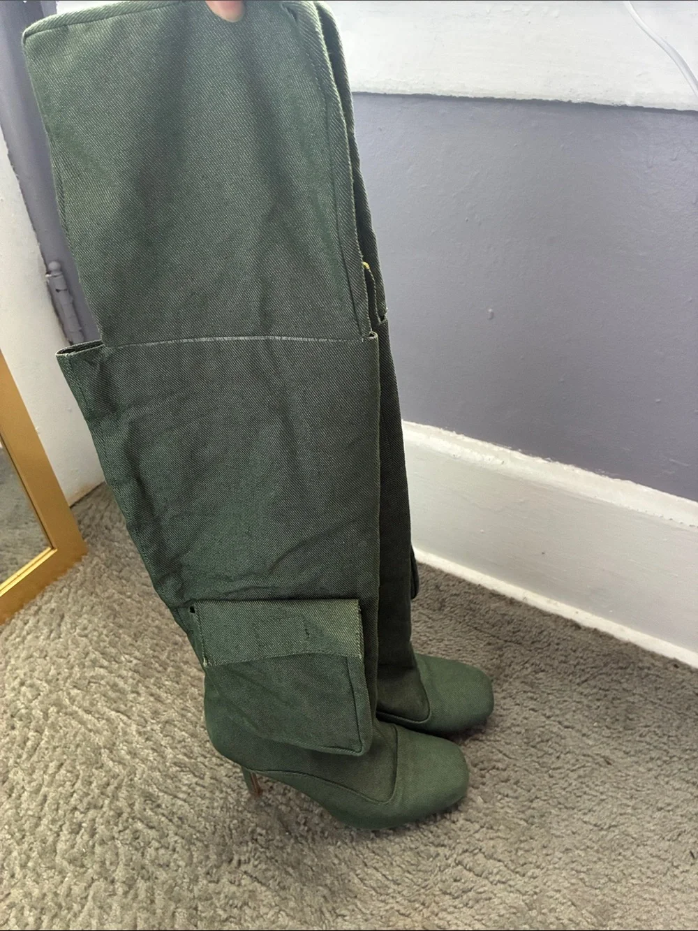 Women’s Olive Green Over-the-Knee Stiletto Boots with pockets